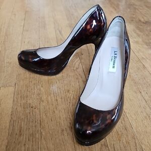 LK Bennett Sledge Tortoise Shell Patent Leather Platform Heels 37.5